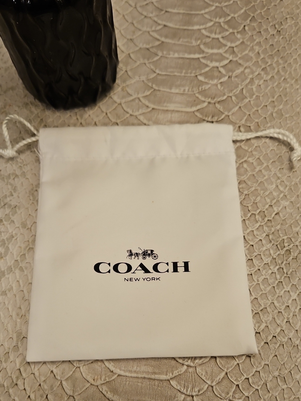COACH White Logo Drawstring Pouch